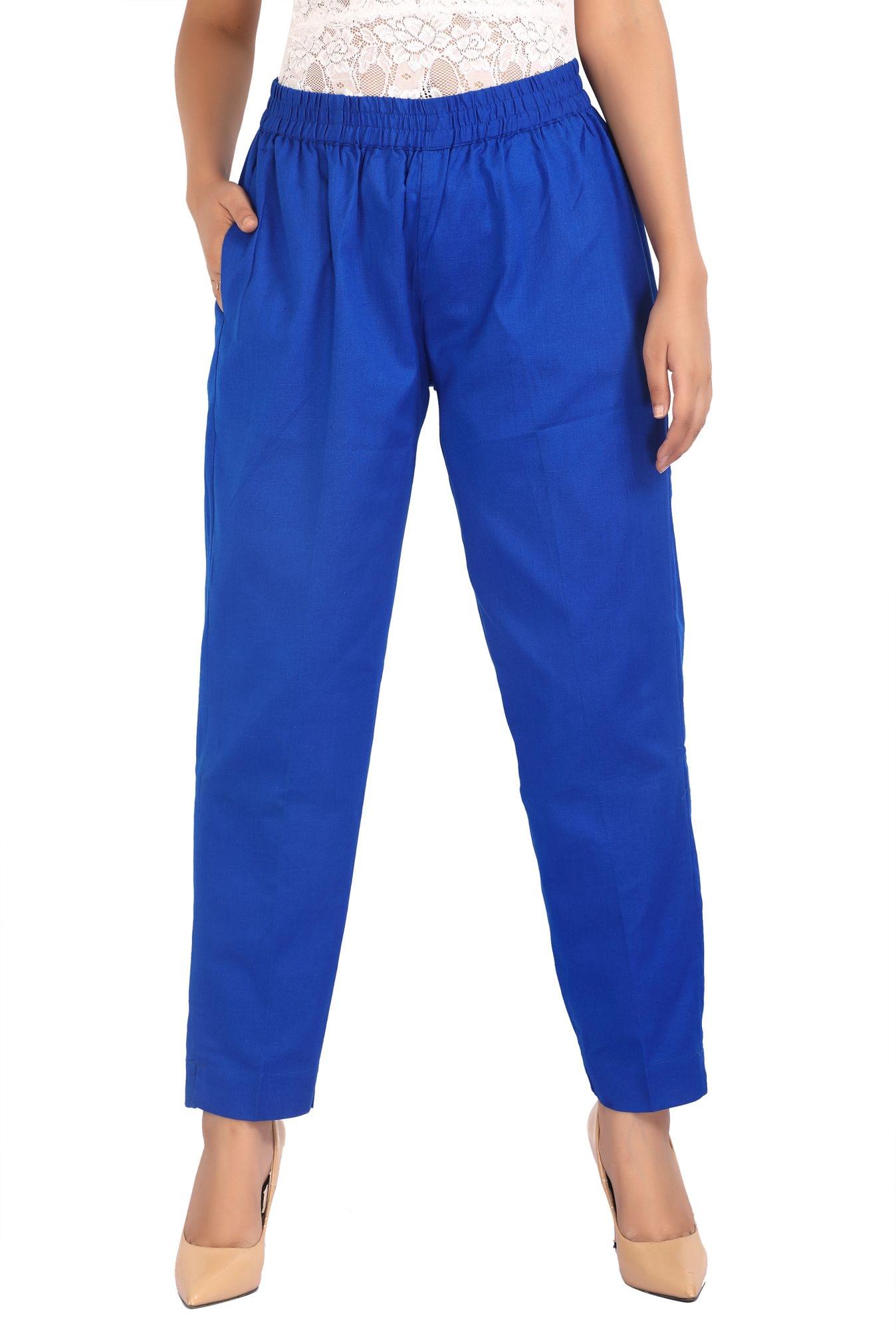 Mint Blue - Texture Plain Dyed Cotton Relaxed Fit Pant