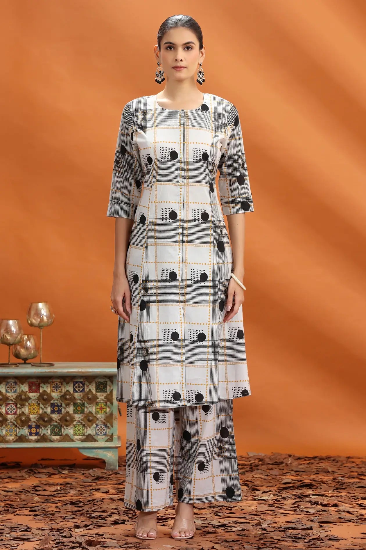 Off White Printed Cotton A Line Co-ord Set – Cotton Culture
