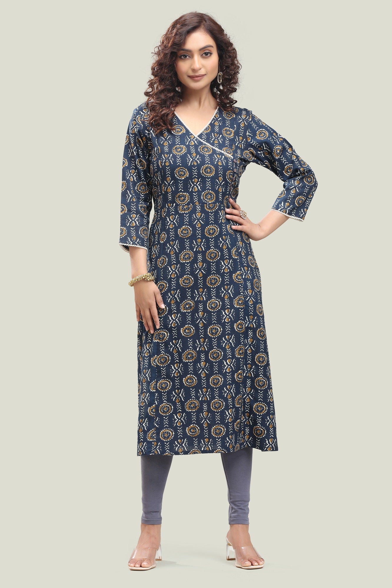 Jasleen Navy Blue Modal Silk Plain Straight Kurta