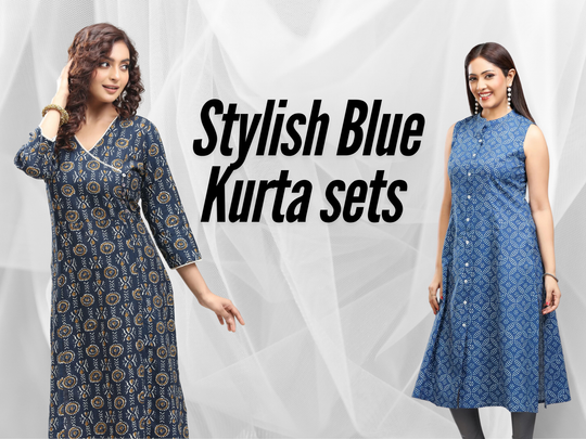 Blue kurta sets for women at cotton culture