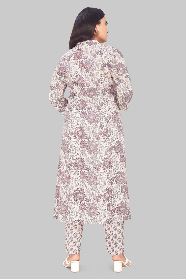 Talibah Off White Cotton Kurta With Pant Set