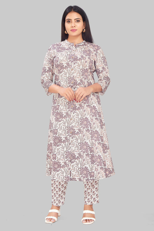 Talibah Off White Cotton Kurta With Pant Set