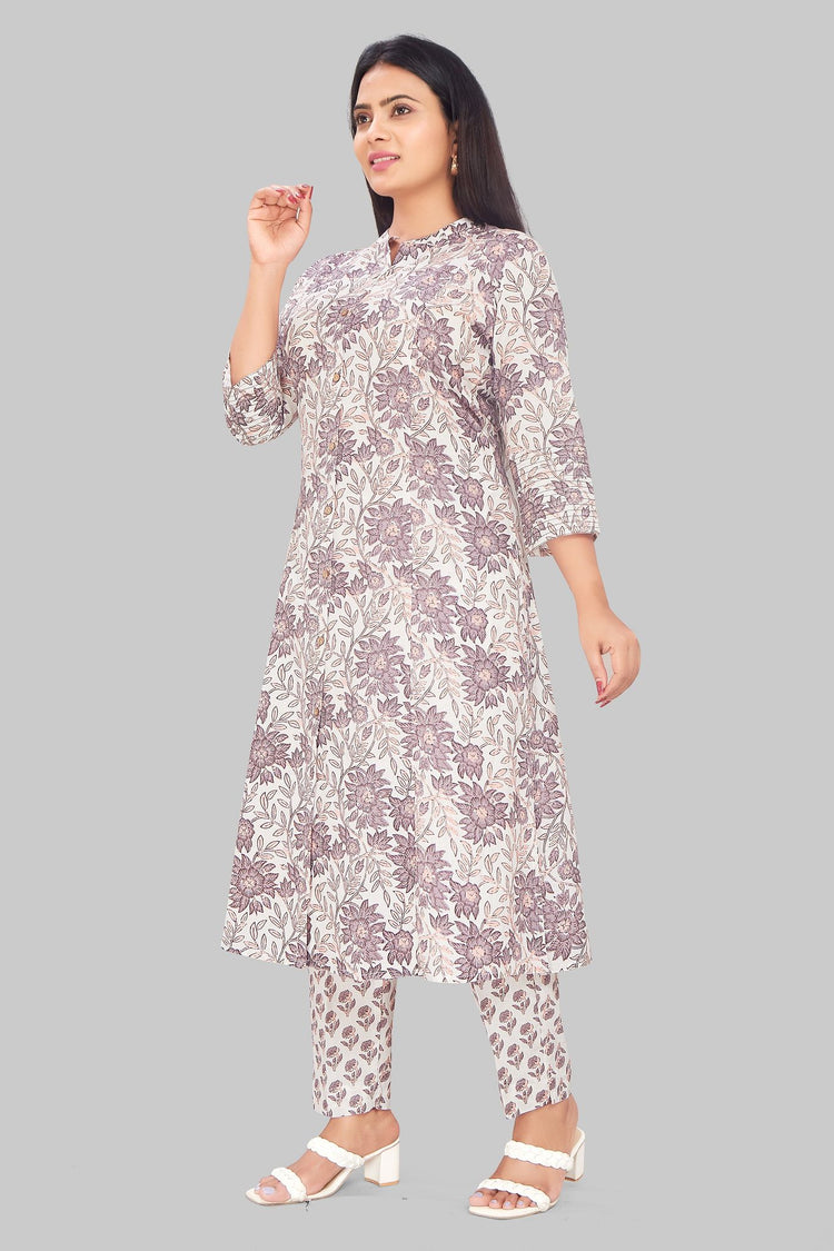 Talibah Off White Cotton Kurta With Pant Set