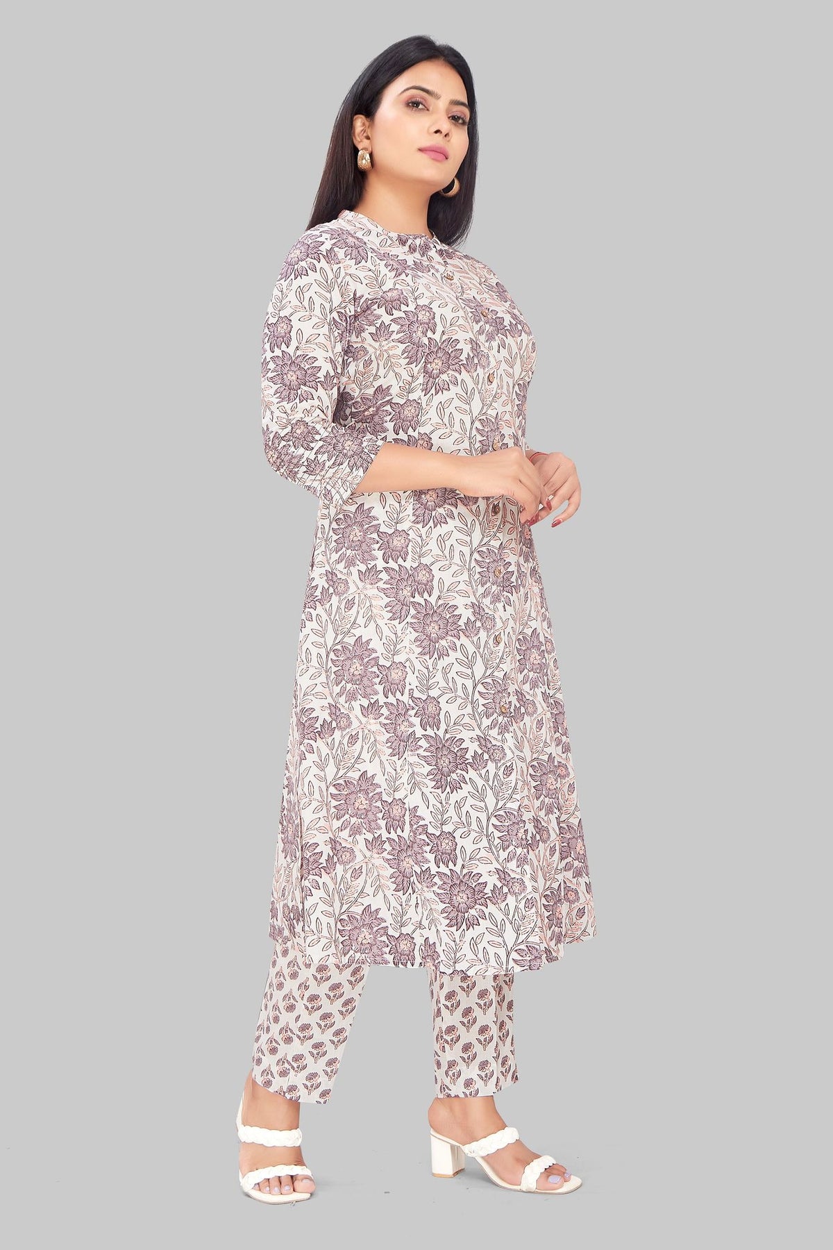 Talibah Off White Cotton Kurta With Pant Set