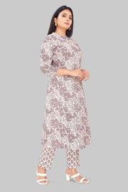 Talibah Off White Cotton Kurta With Pant Set