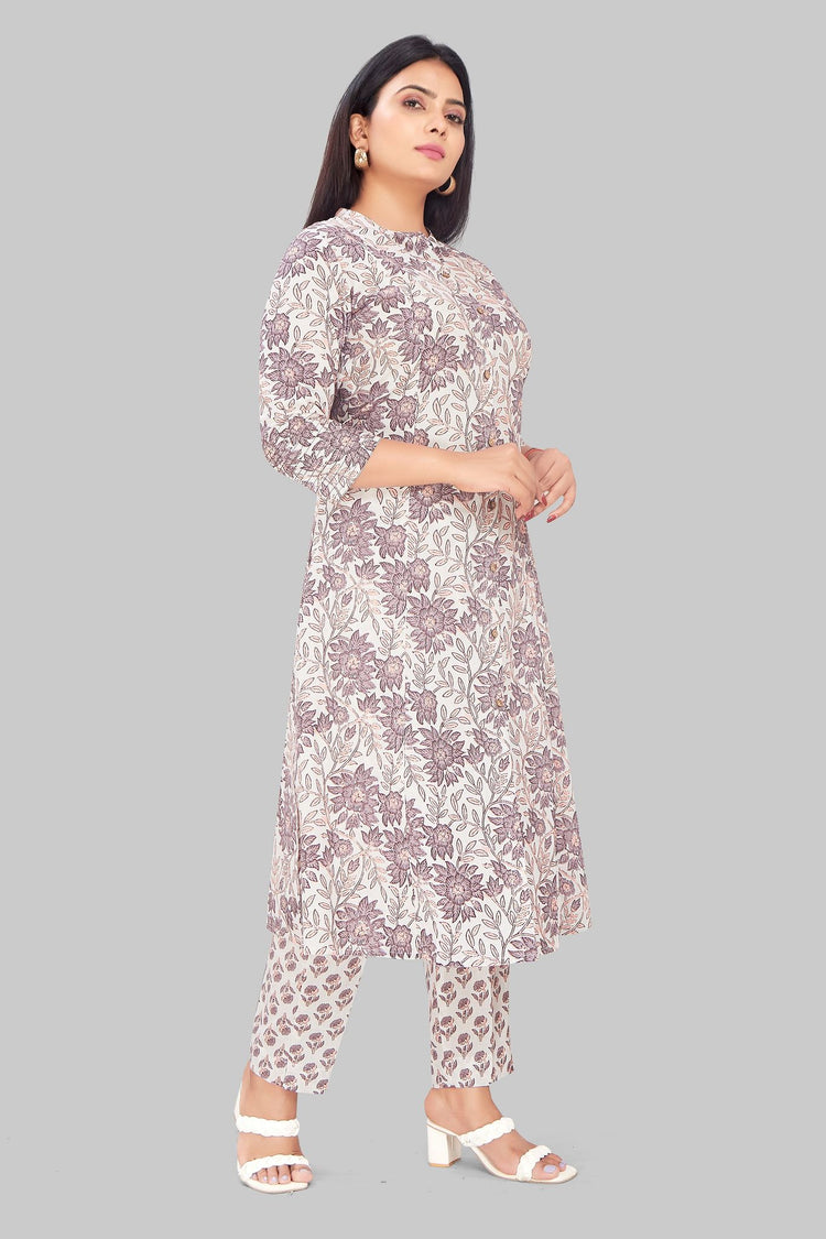 Talibah Off White Cotton Kurta With Pant Set