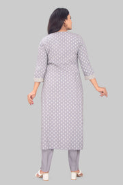 Hafeezah 2 Gray Rayon Kurta With Pant Set