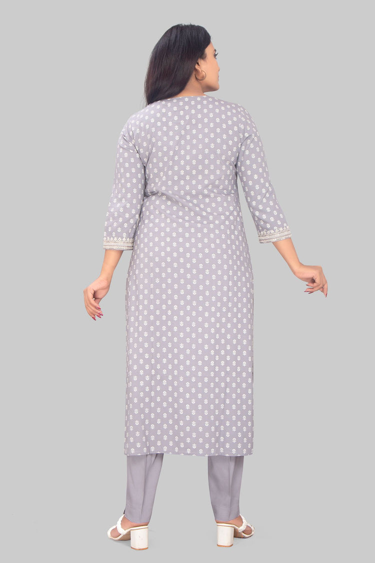 Hafeezah 2 Gray Rayon Kurta With Pant Set