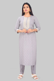 Hafeezah 2 Gray Rayon Kurta With Pant Set