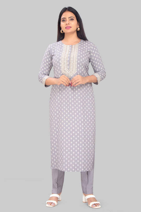 Hafeezah 2 Gray Rayon Kurta With Pant Set