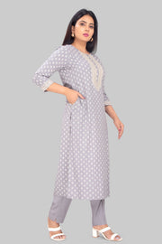 Hafeezah 2 Gray Rayon Kurta With Pant Set