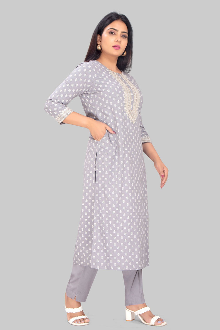 Hafeezah 2 Gray Rayon Kurta With Pant Set