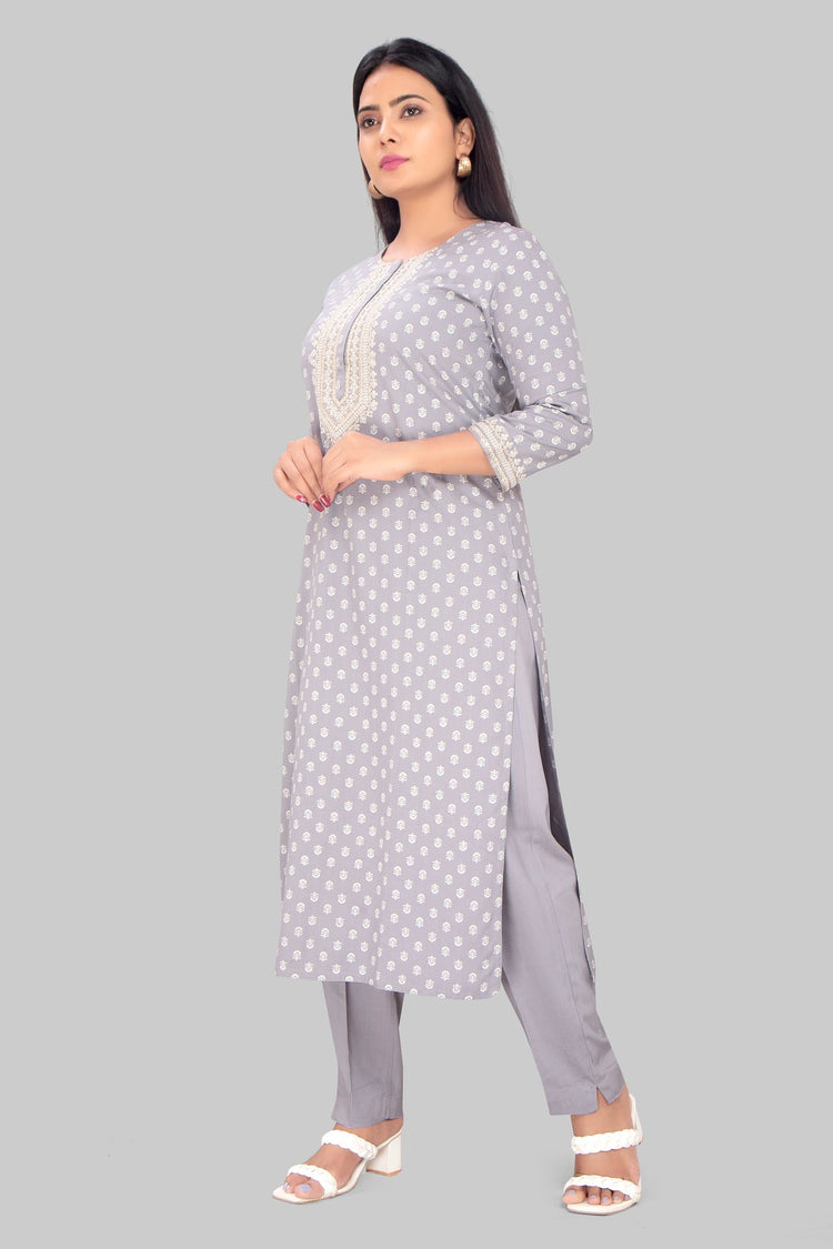 Hafeezah 2 Gray Rayon Kurta With Pant Set