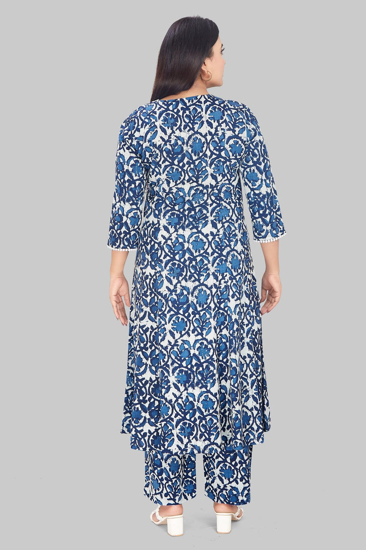 Jahara Navy Blue Cotton Kurta With Pant Set