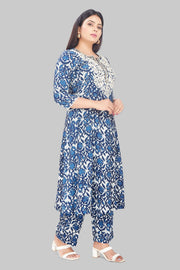 Jahara Navy Blue Cotton Kurta With Pant Set