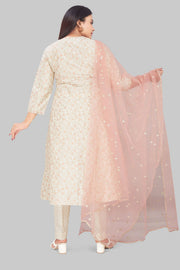 Shaheema Cream Cotton Chanderi Embroidered Suit Set