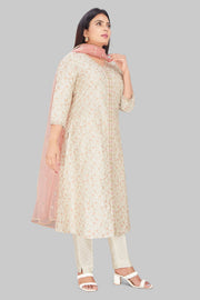 Shaheema Cream Cotton Chanderi Embroidered Suit Set