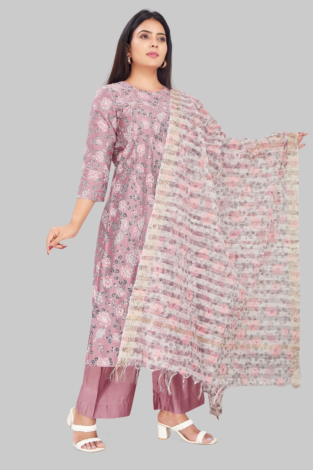 Saaedah Light Purple Cotton Chanderi Suit Set