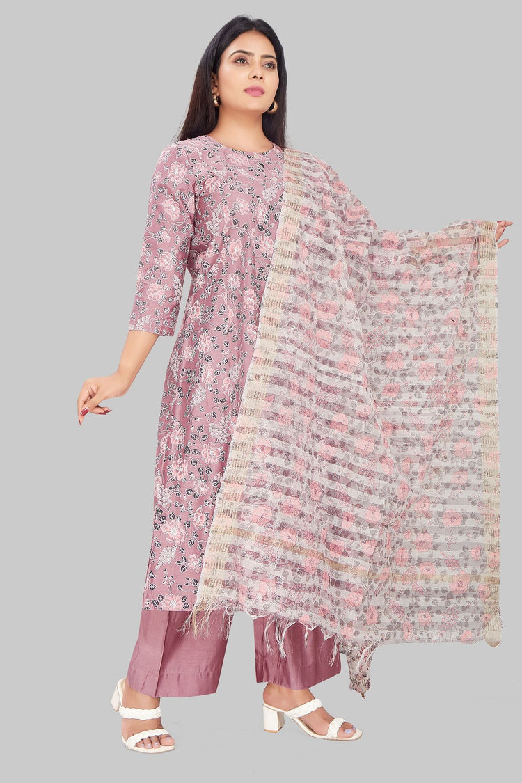 Saaedah Light Purple Cotton Chanderi Suit Set
