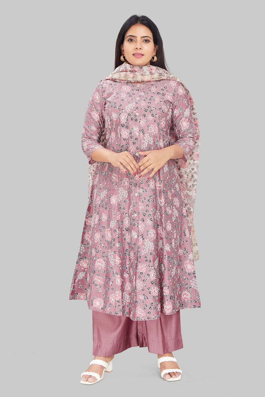 Saaedah Light Purple Cotton Chanderi Suit Set