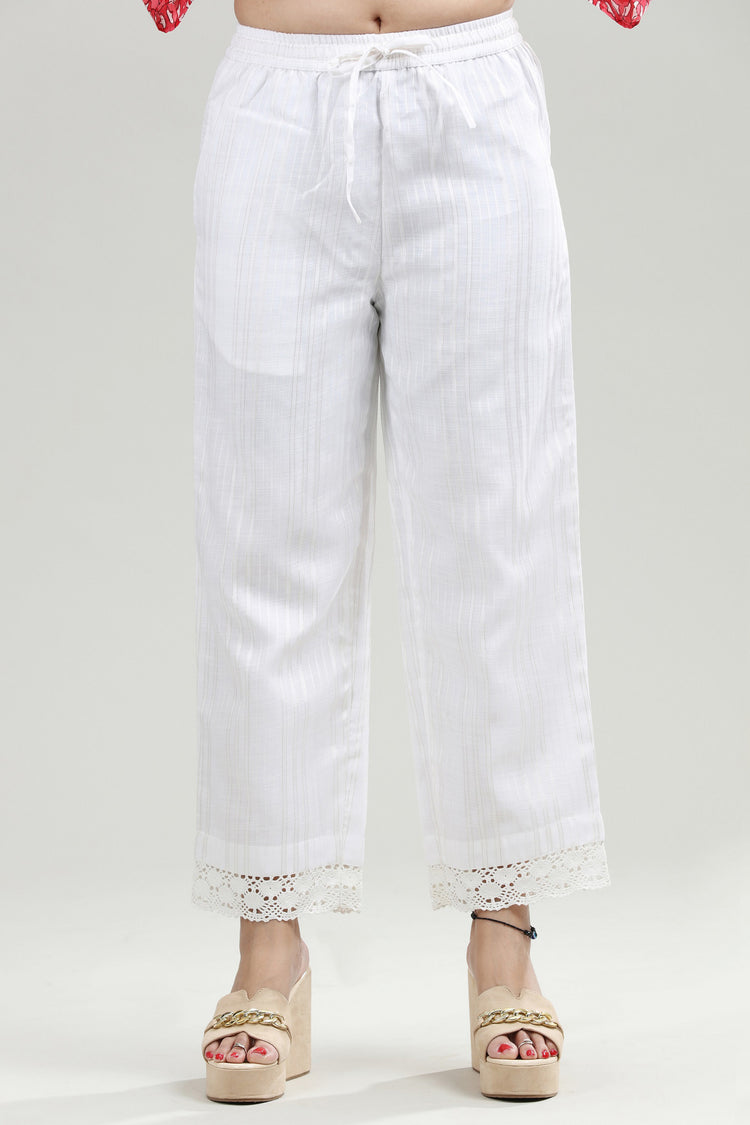 White Chanderi Straight Fit Pant