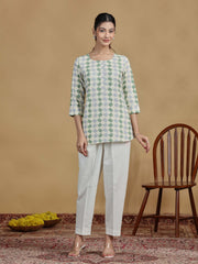 Green and Grey Checkered Cotton Casual Tunic