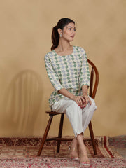 Green and Grey Checkered Cotton Casual Tunic
