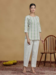 Green and Grey Checkered Cotton Casual Tunic