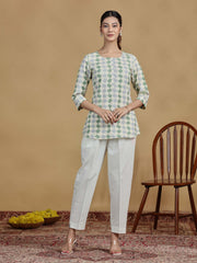 Green and Grey Checkered Cotton Casual Tunic