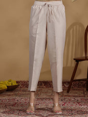 Beige Embroidered Kurti with Coral Ombre Dupatta and Pants