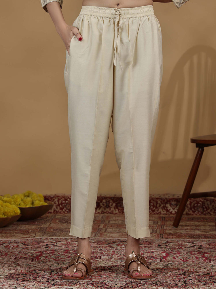 Cream Foil Print Straight Kurta Set with Dupatta