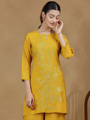 Mustard Yellow Embroidered Kurta Palazzo Set