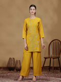 Mustard Yellow Embroidered Kurta Palazzo Set