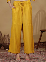 Mustard Yellow Embroidered Kurta Palazzo Set