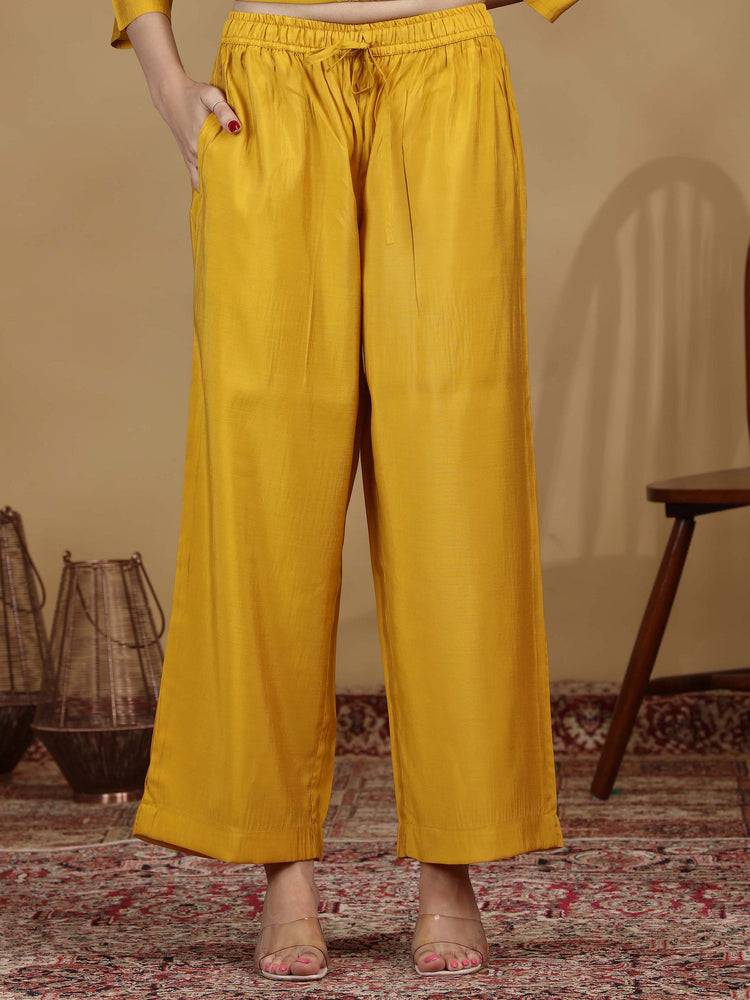 Mustard Yellow Embroidered Kurta Palazzo Set