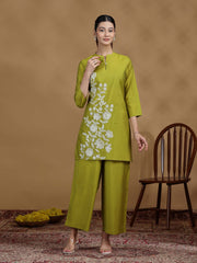 Olive Green Embroidered Kurta Palazzo Co-ord Set