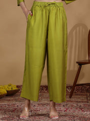 Olive Green Embroidered Kurta Palazzo Co-ord Set