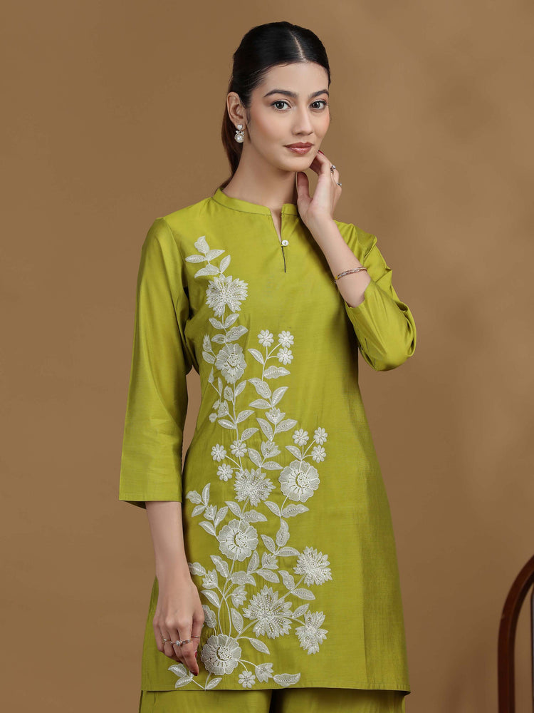 Olive Green Embroidered Kurta Palazzo Co-ord Set