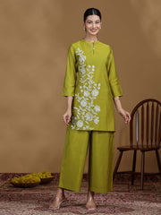 Olive Green Embroidered Kurta Palazzo Co-ord Set