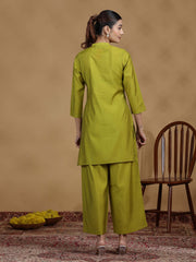 Olive Green Embroidered Kurta Palazzo Co-ord Set