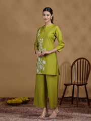 Olive Green Embroidered Kurta Palazzo Co-ord Set