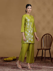 Olive Green Embroidered Kurta Palazzo Co-ord Set