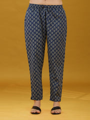 Navy Blue Printed Cotton Straight Co-Ord Set