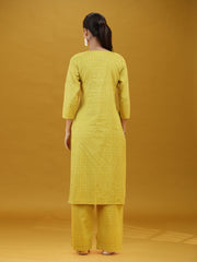 Lime Green Geometric Printed Pure Cotton Co-Ord Set