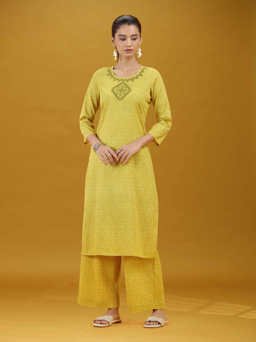 Lime Green Geometric Printed Pure Cotton Co-Ord Set