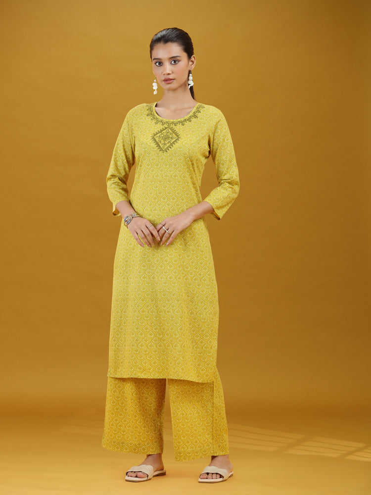 Lime Green Geometric Printed Pure Cotton Co-Ord Set