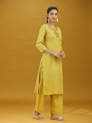 Lime Green Geometric Printed Pure Cotton Co-Ord Set