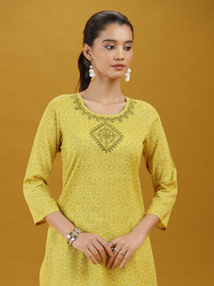 Lime Green Geometric Printed Pure Cotton Co-Ord Set