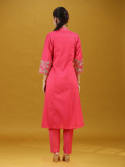 Pink Embroidered Kurta Pant with Dupatta Set