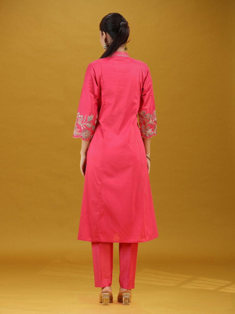 Pink Embroidered Kurta Pant with Dupatta Set